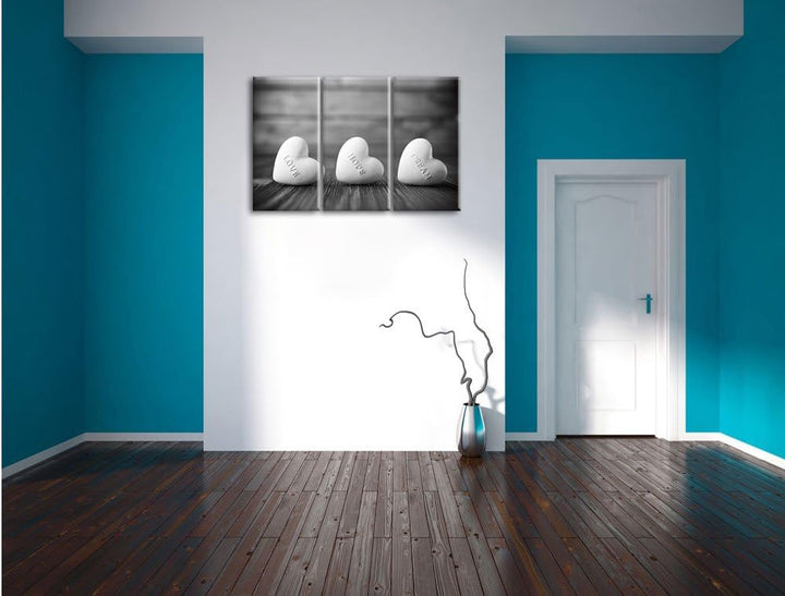 Pixxprint Love Hope Dream Hearts als Leinwandbild/Grösse: 3 Teilig (120x80 cm) cm/Wandbild/Kunstdruc
