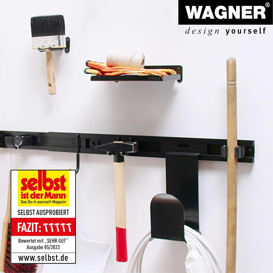 WAGNER - hooks4tools - Gerätehalter ABLAGE - 220 x 130 x 45 mm, Stahl beschichtetet Ral 9006, für Br