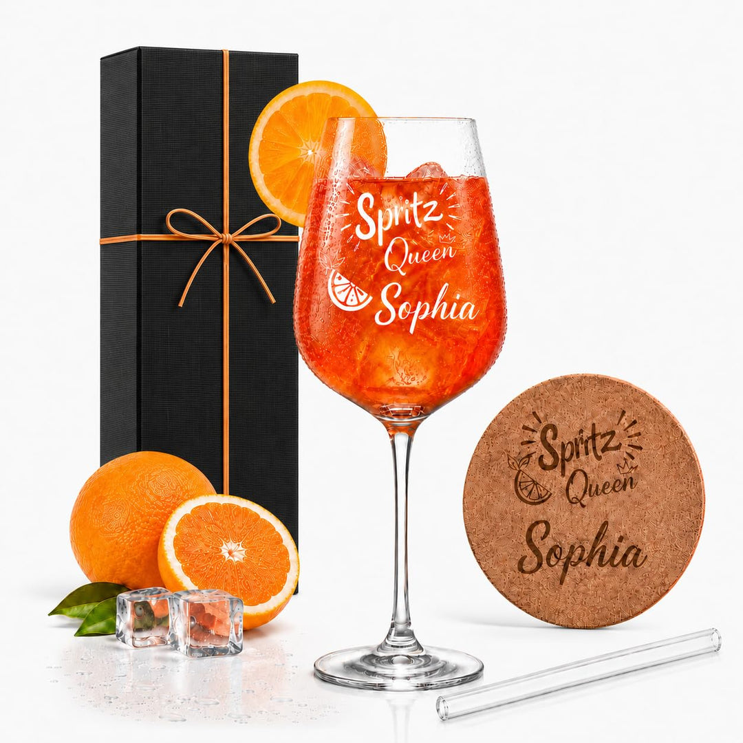 Premium Set personalisiertes Spritz Glas 550 ml personalisiert - verschiedene Motive | Graviertes Co