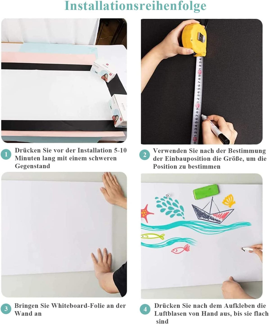 Warasee Whiteboard Magnetisch Folie, 40 * 90cm Magnettafel Selbstklebend, Magnetfolie Weiss Abwischb