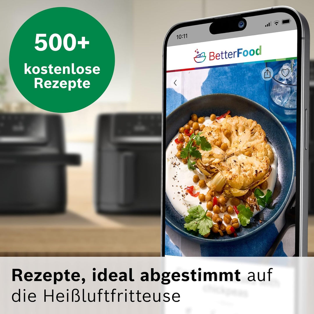 Bosch Serie 6 XXL Heissluftfritteuse, 12 L Doppelkammer, platzsparend, 6 Programme, PFAS frei, schwa