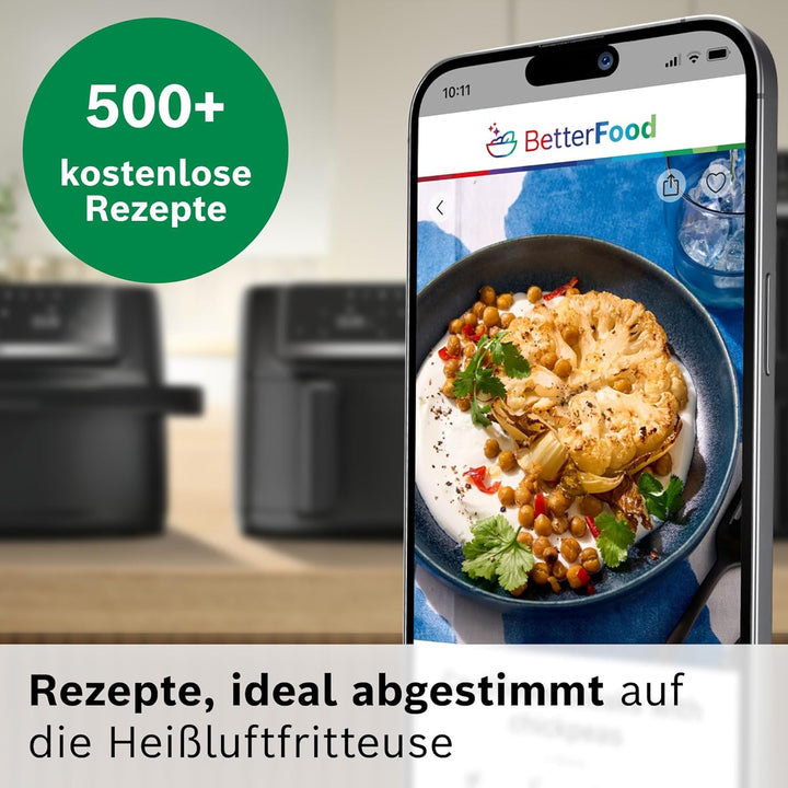 Bosch Serie 6 XXL Heissluftfritteuse, 12 L Doppelkammer, platzsparend, 6 Programme, PFAS frei, schwa