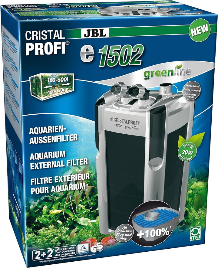 JBL CristalProfi e1502 greenline Aussenfilter & 6109300 Doppelhahn + Schnellkupplung 16/22 160-600 L