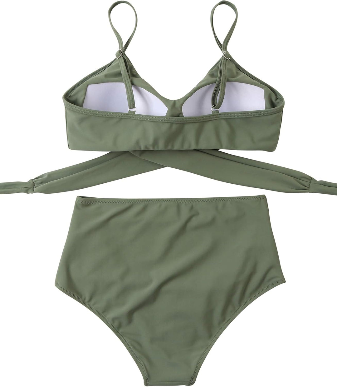 RXRXCOCO Damen Wickel Push Up Bikini Oberteil mit Bauchweg High Waist Bikini Set Bademode M Armeegrü