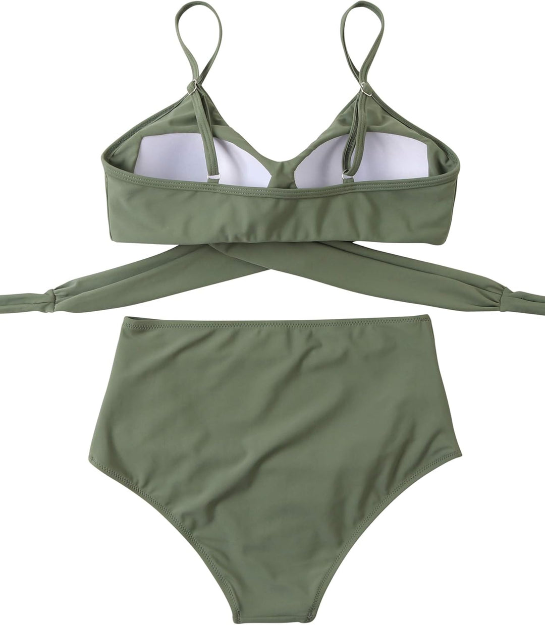 RXRXCOCO Damen Wickel Push Up Bikini Oberteil mit Bauchweg High Waist Bikini Set Bademode, Armeegrün