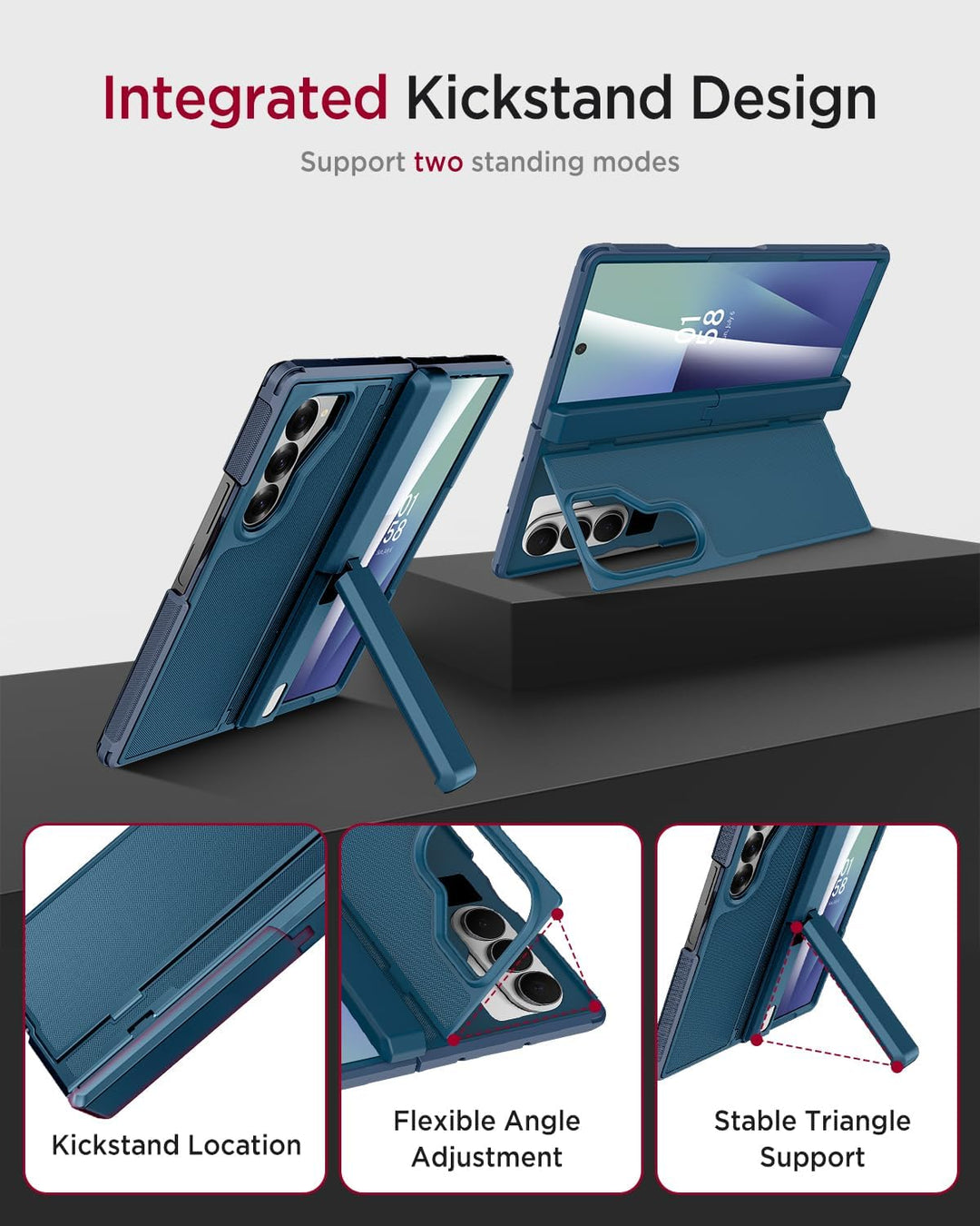 Miimall Kompatibel mit Samsung Galaxy Z Fold 7 Hülle mit Ständer, [Zwei Flexibel Stand] [Eingebauter