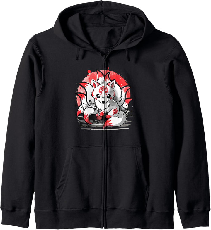Laughing nine-tails Kitsune Japanese Fox Kids Teens Girls Kapuzenjacke