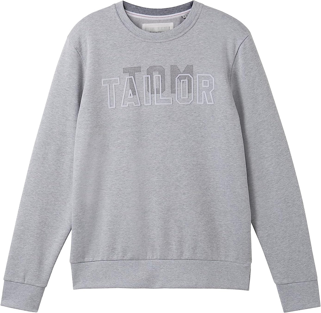 TOM TAILOR Herren Basic Crewneck Sweatshirt mit Logo-Print XXL 12035 - Grey Heather Melange, XXL 120