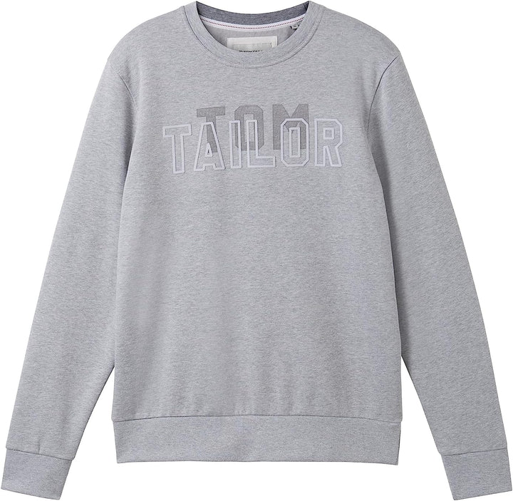 TOM TAILOR Herren Basic Crewneck Sweatshirt mit Logo-Print XXL 12035 - Grey Heather Melange, XXL 120
