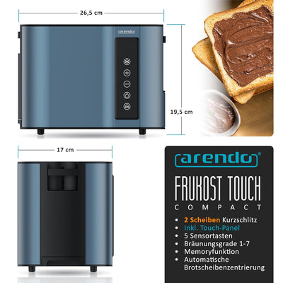 Arendo - Touch Toaster 2 Scheiben Edelstahl - Touchpanel - digital Display Restzeitanzeige - 800 W –