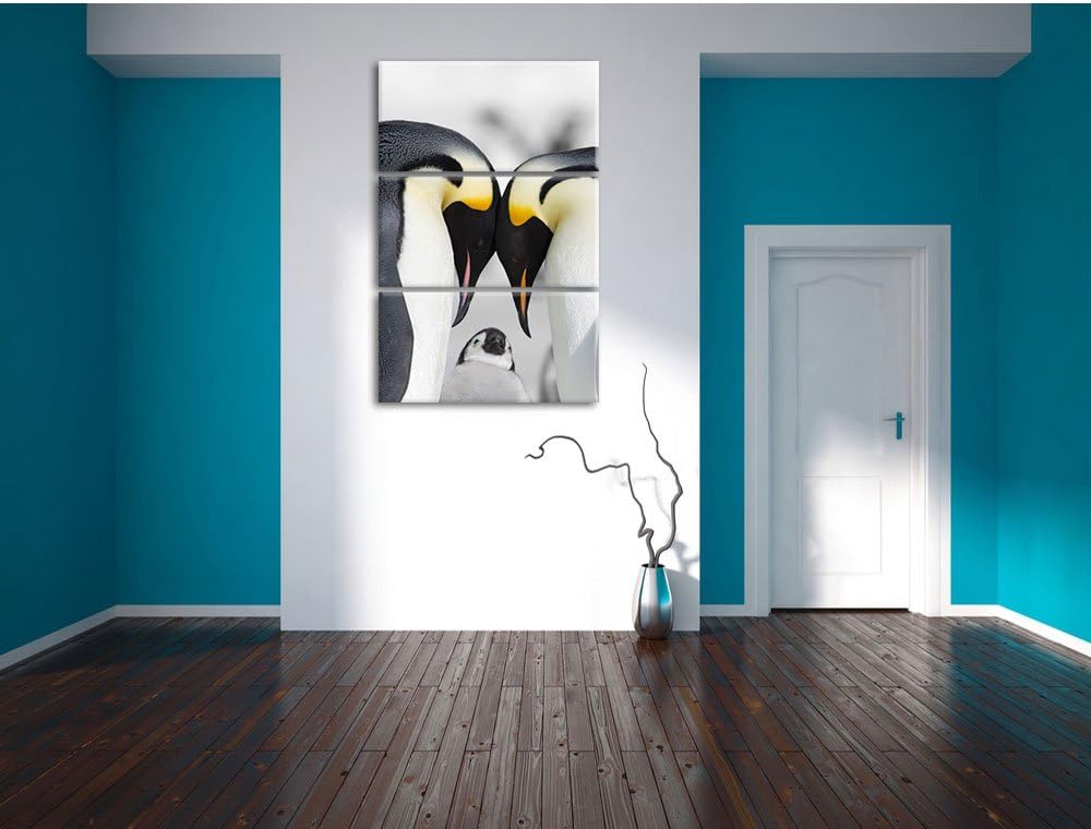 Pixxprint Kaiserpiguinpärchen Liebe B&W Detail 3-Teiler Leinwandbild 120x80 Bild auf Leinwand