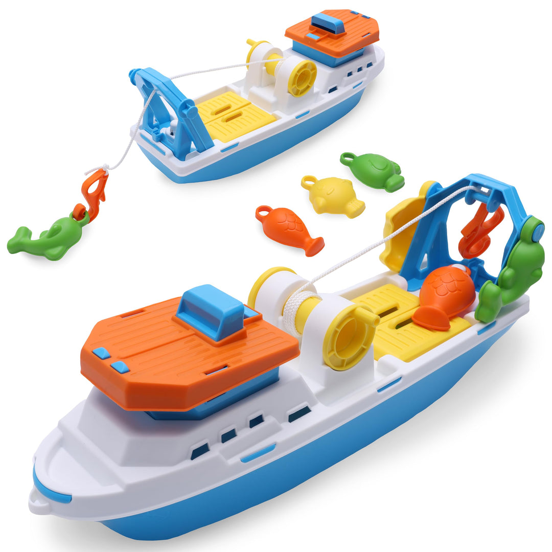 Toyland® 40cm (16") Buntes Fischerboot mit Beweglichen Türen, Angelhaken und 4 Plastikfischen – Schw
