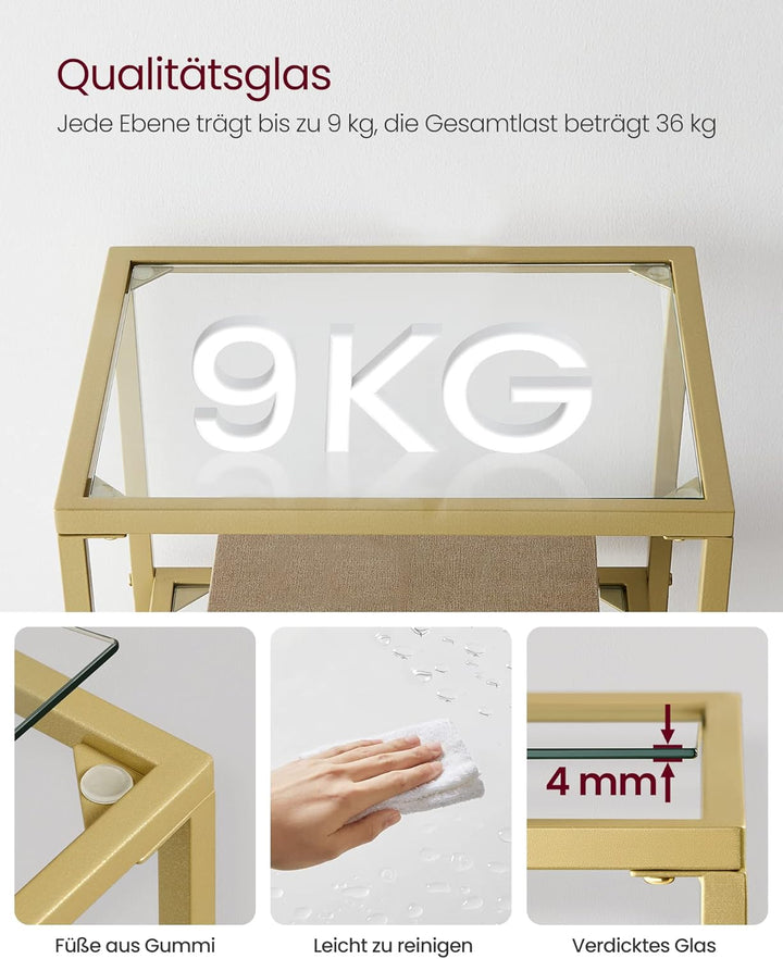VASAGLE Regal mit 4 Ablagen, Badregal, gehärtetes Glas, einfache Montage, für Badezimmer, Wohnzimmer