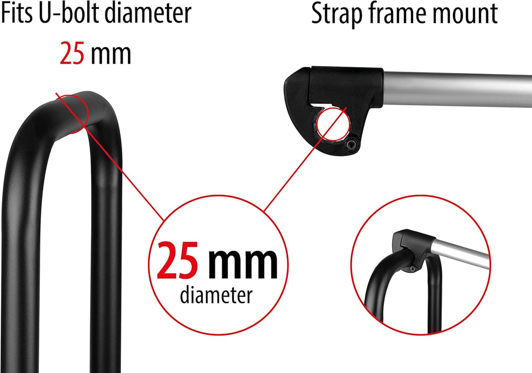 EUFAB 11576 Strap-Rahmenhalter lang, abschliessbar, für U-Bügelrohr: Ø 2,5 cm, 32 cm Länge 32 cm Län