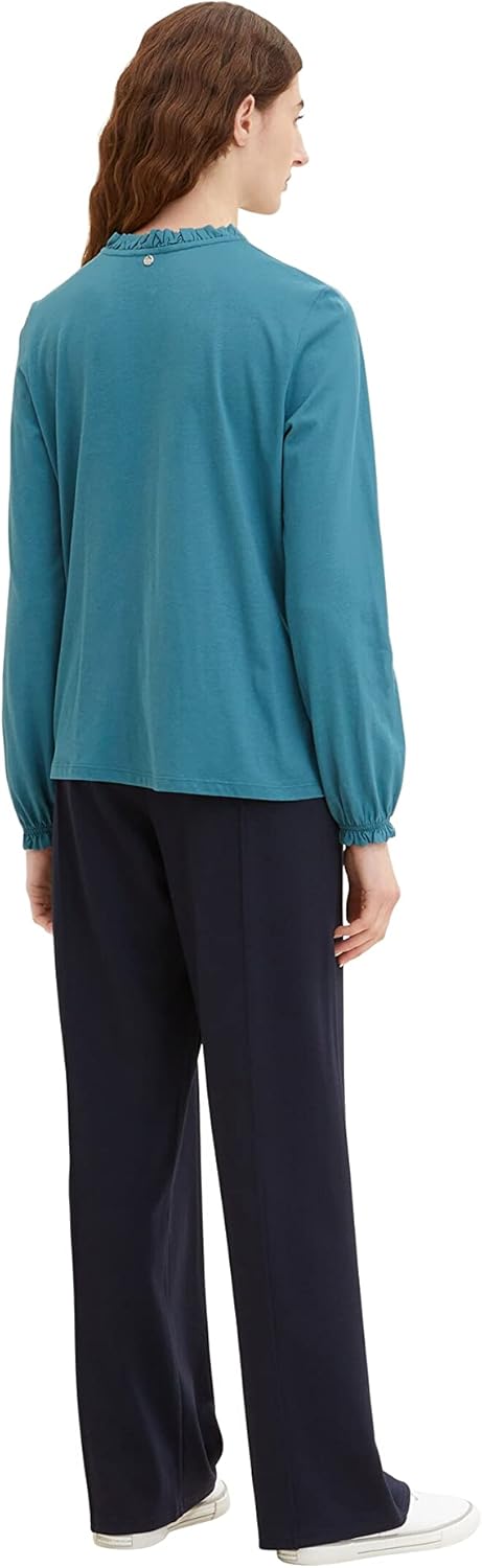 TOM TAILOR Damen Langarmshirt mit Rüschendetail XL 13222 - Pastel Teal, XL 13222 - Pastel Teal