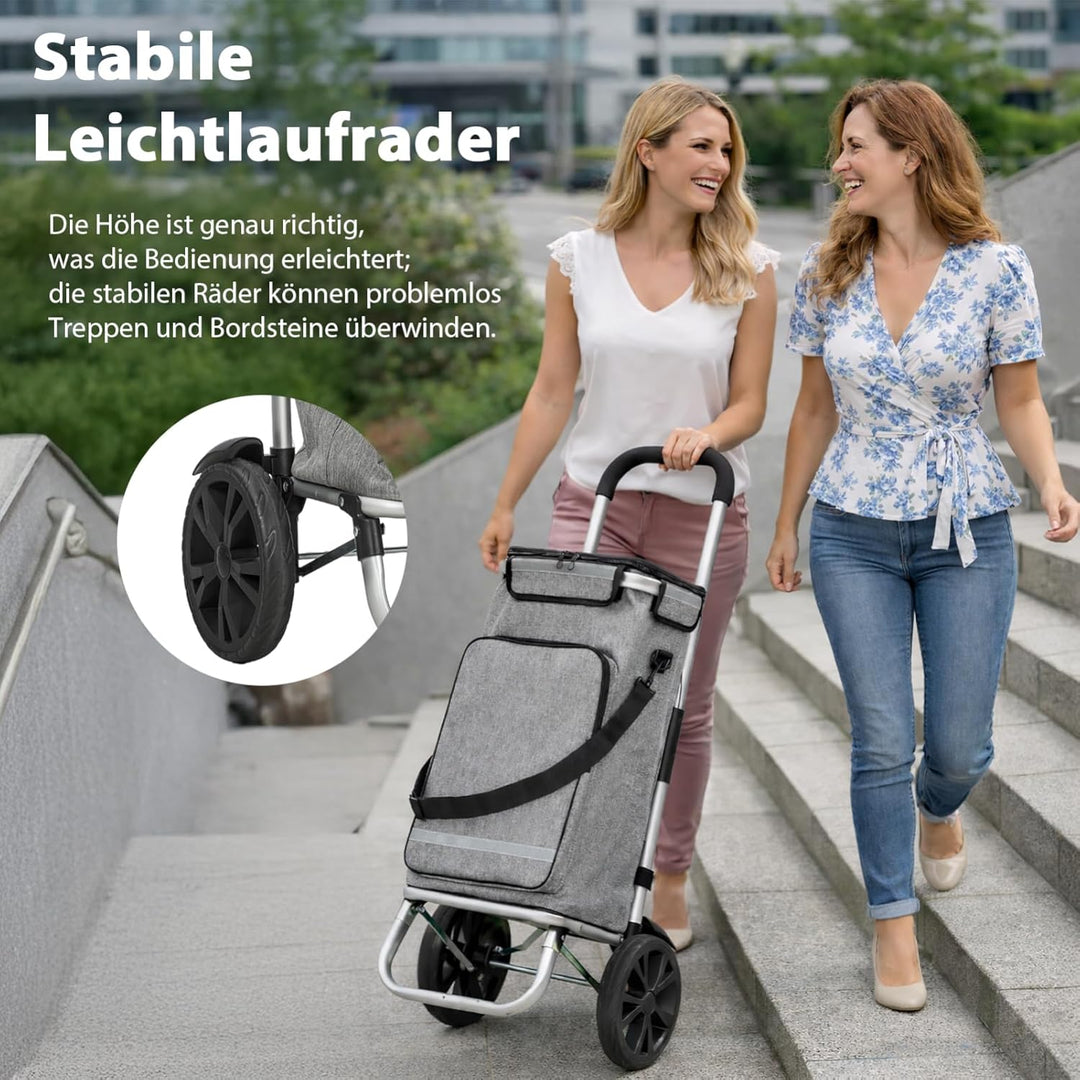 Einkaufstrolley Klappbar 3-in-1 mit 43L Kapazität Faltbarer Einkaufsroller Sackkarre Treppensteiger