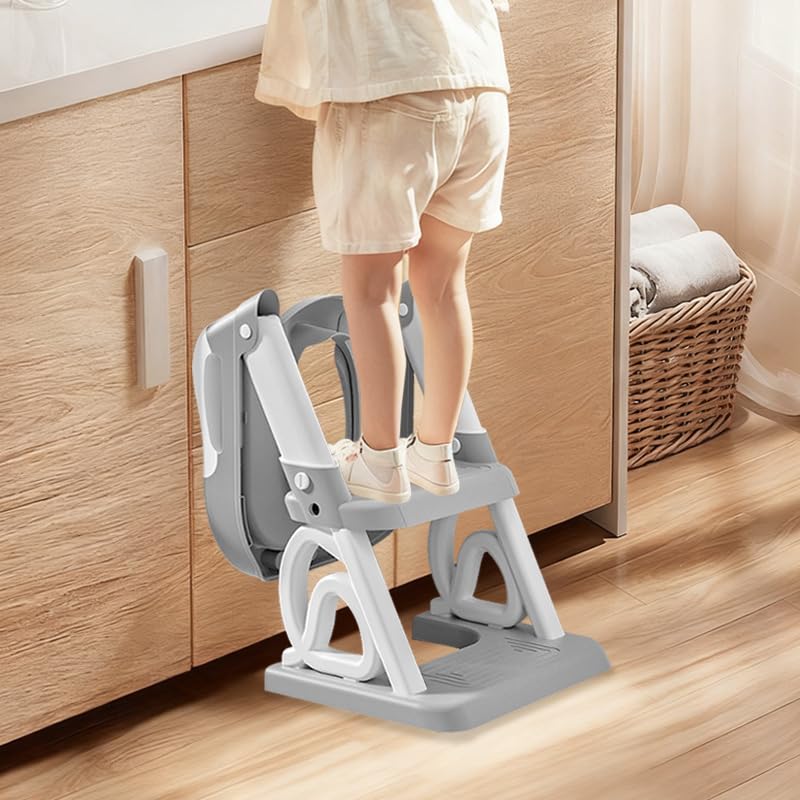 2-in-1 Toilettensitz für Kinder, Toilettensitz, faltbar und verstellbar, Treppe für Kinder, mit Leit