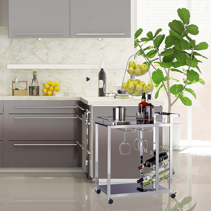 Relaxdays Servierwagen Glas BARON schwarz, Design Rund, Metall, HxBxT: 73 x 46 x 74 cm, Küchenwagen,