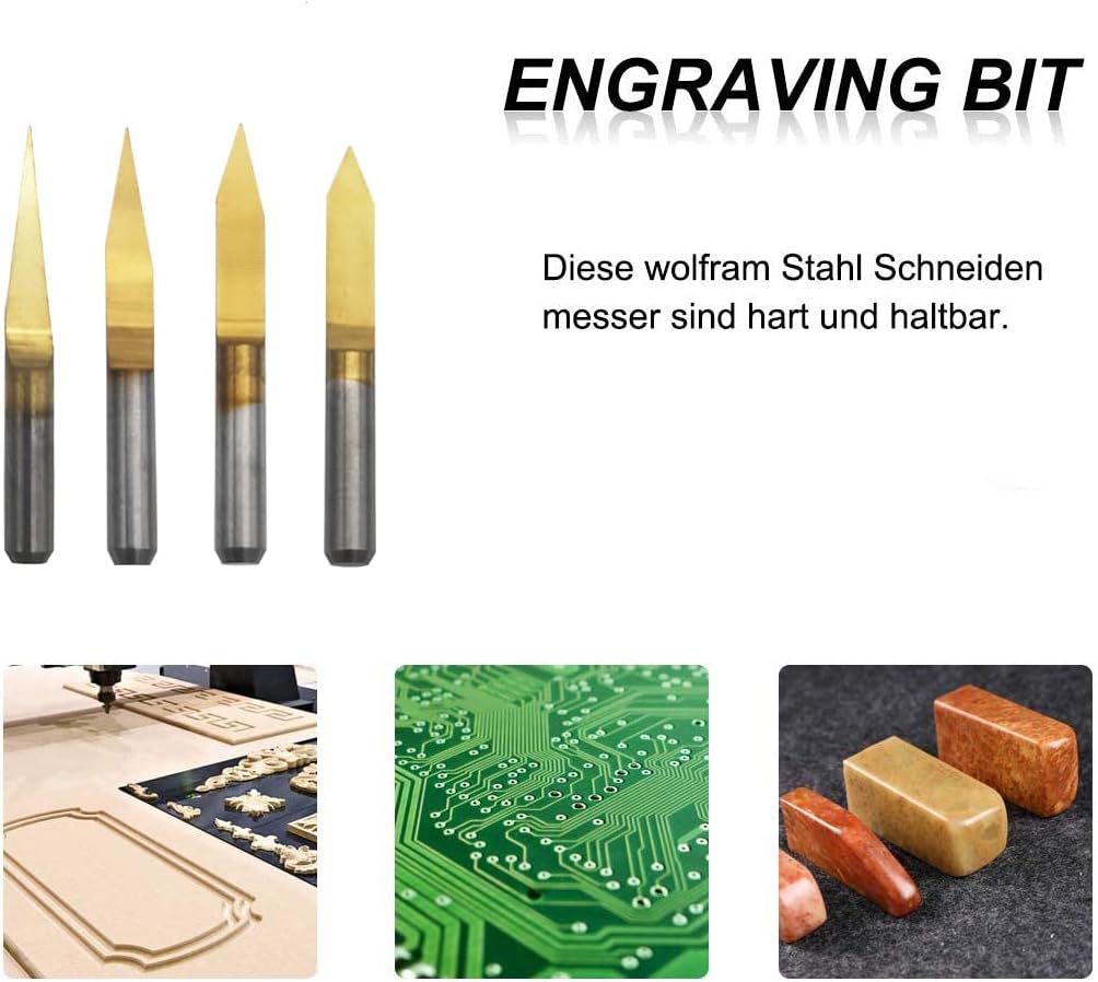 Gravierstichel, CESFONJER Titanium beschichtete Gravur CNC Bit, 3.175 mm Hartmetalls PCB Gravieren C