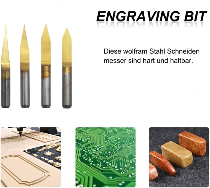 Gravierstichel, CESFONJER Titanium beschichtete Gravur CNC Bit, 3.175 mm Hartmetalls PCB Gravieren C