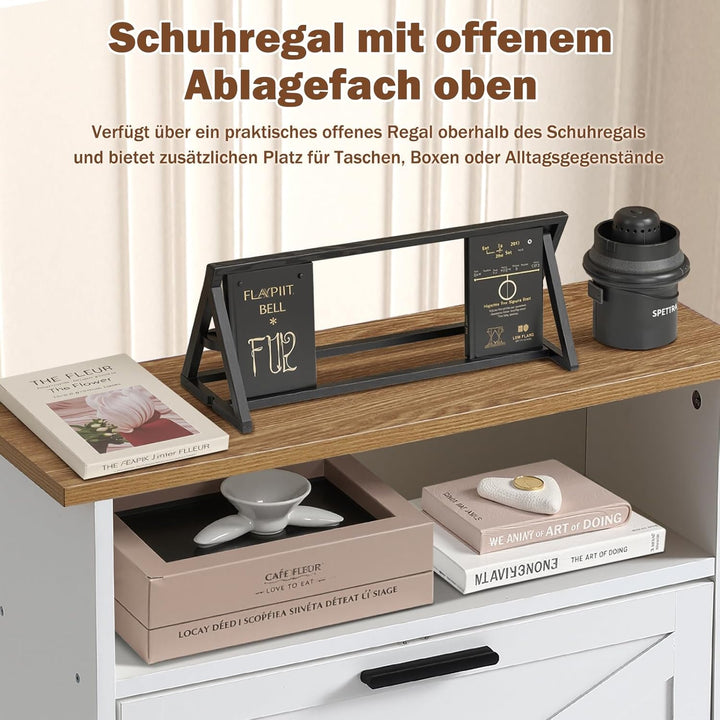 Farmhouse Schuhschrank mit 3 Klappschubladen, Schlankes Schuhregal für den Eingangsbereich, Schuhreg