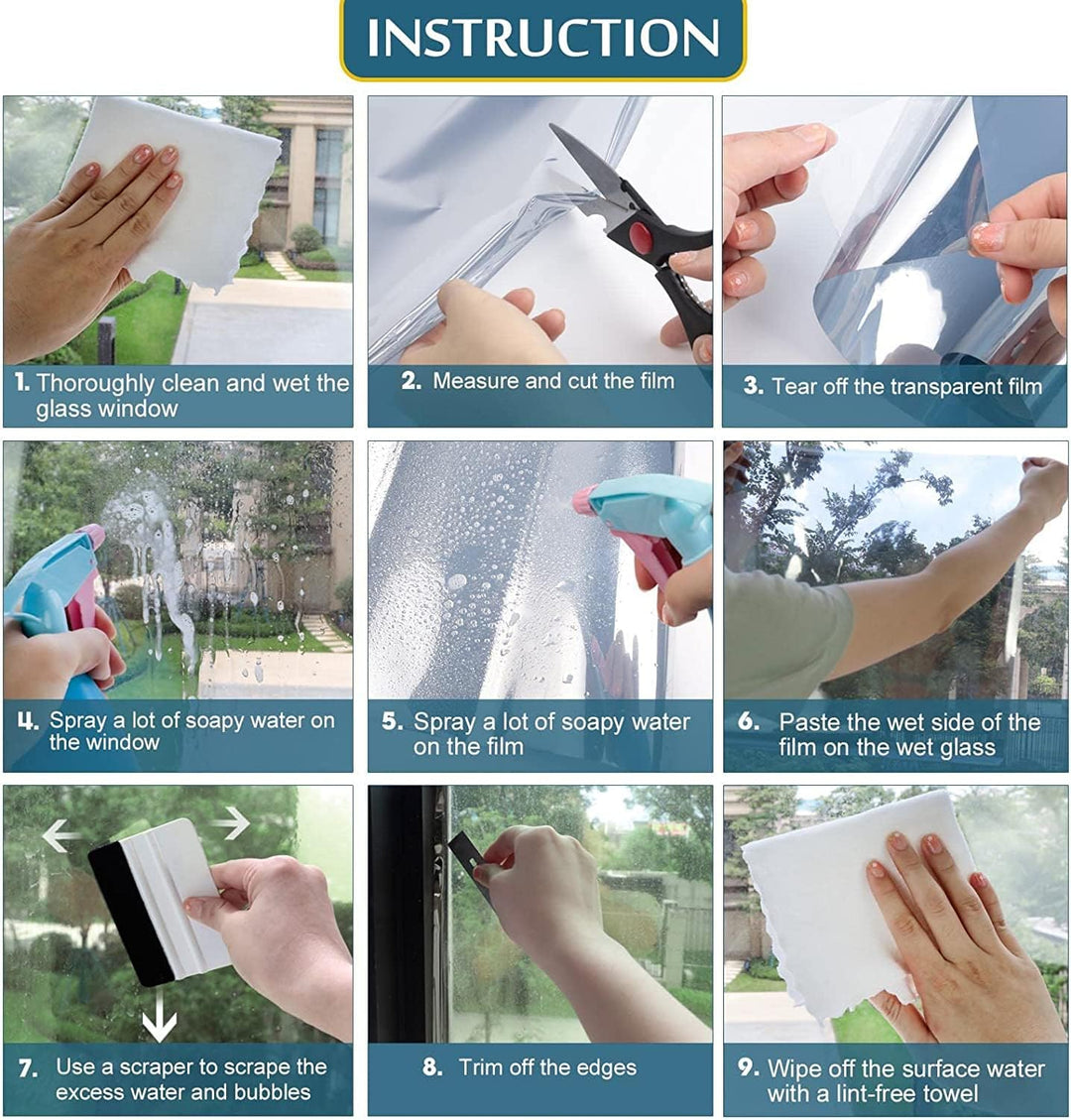 Fyuein® Spiegelfolie Selbsthaftend Sonnenschutzfolie Fenster Innen/aussen Sichtschutz UV-Schutz Fens