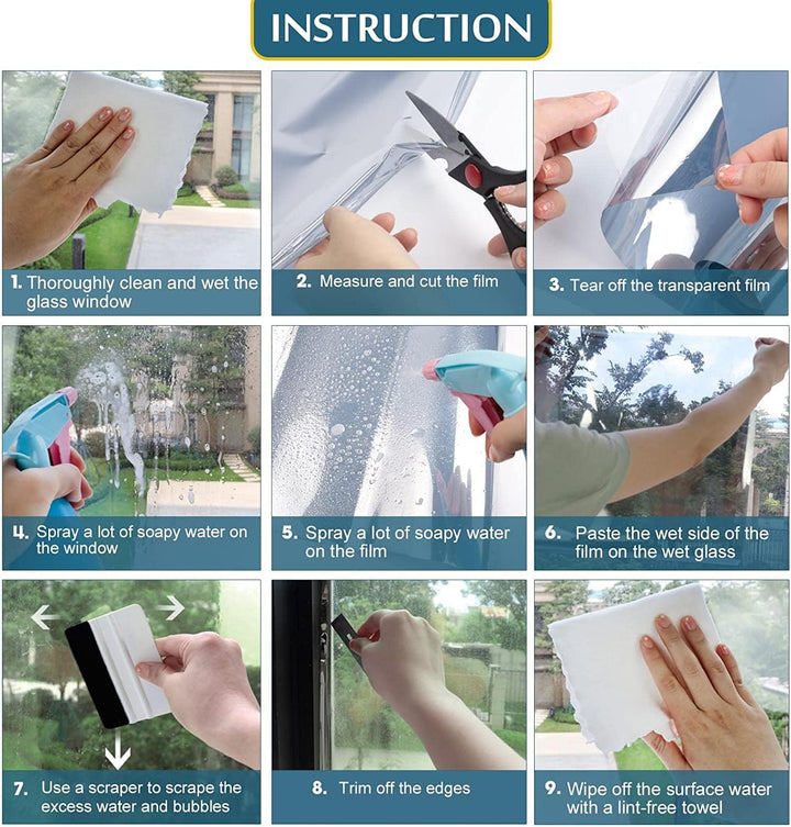 Fyuein® Spiegelfolie Selbsthaftend Sonnenschutzfolie Fenster Innen/aussen Sichtschutz UV-Schutz Fens