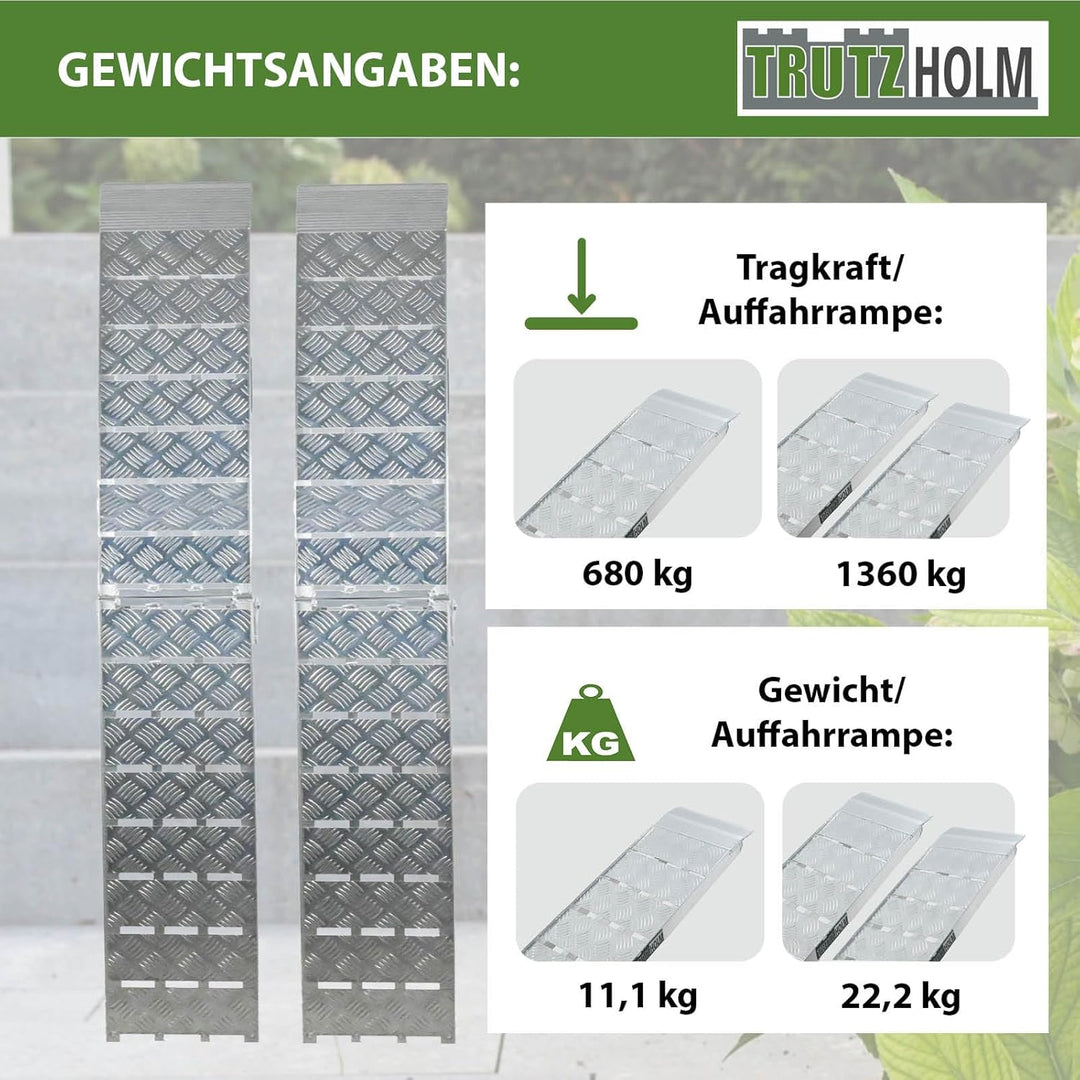 TRUTZHOLM 2 x Alu Auffahrrampe klappbar 226 cm Traglast 1360 kg Motorradrampen Verladerampen Heavy D