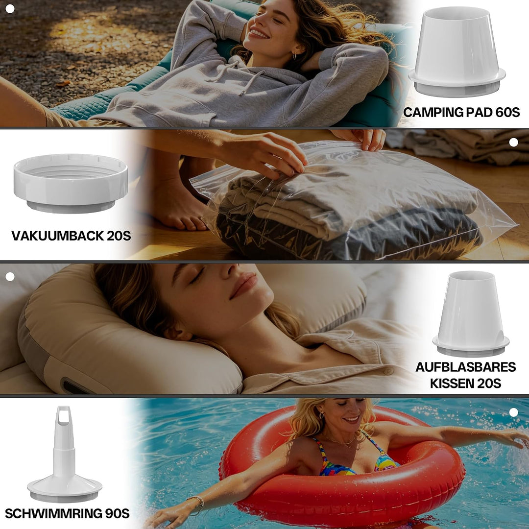 Tragbare Mini-Luftpumpe Elektrisch mit Licht, 1600mAh Batterie, 5 Düsen, für Luftmatratze, Schwimmri