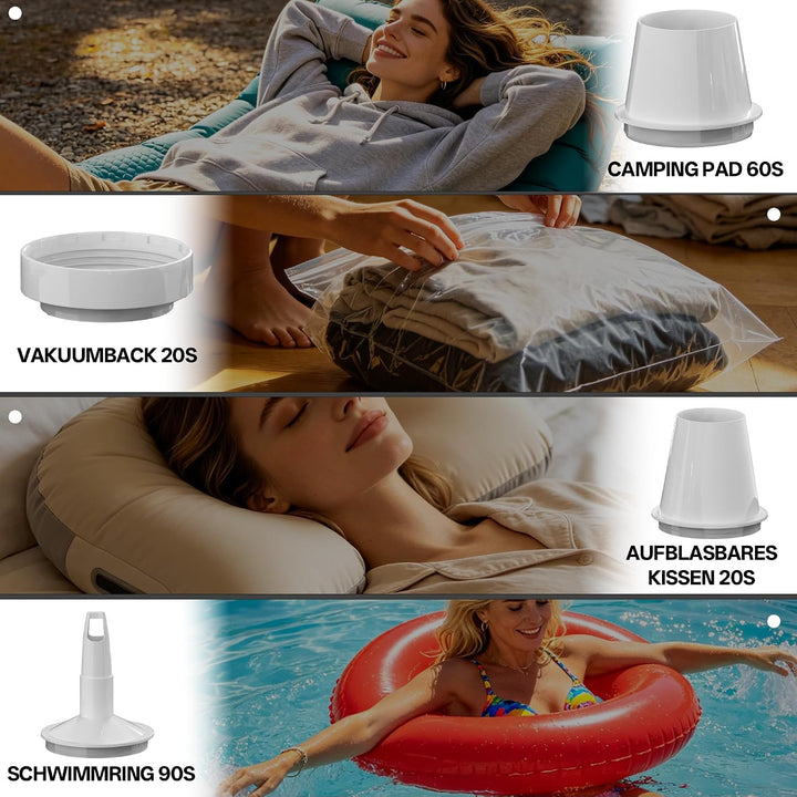 Tragbare Mini-Luftpumpe Elektrisch mit Licht, 1600mAh Batterie, 5 Düsen, für Luftmatratze, Schwimmri