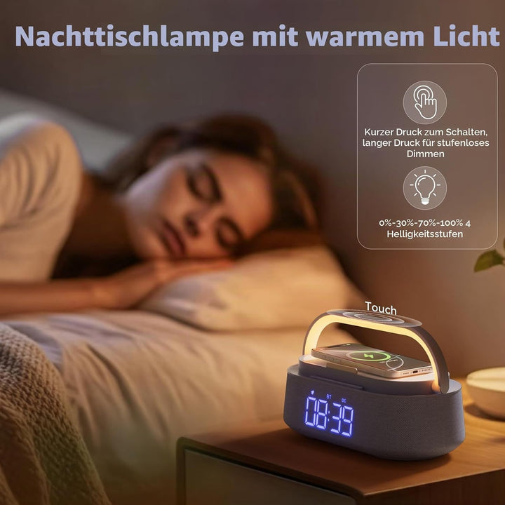 COLSUR Radiowecker Digital mit Wireless Charger, Bluetooth Lautsprecher Smart Wecker Schlummerfunkti