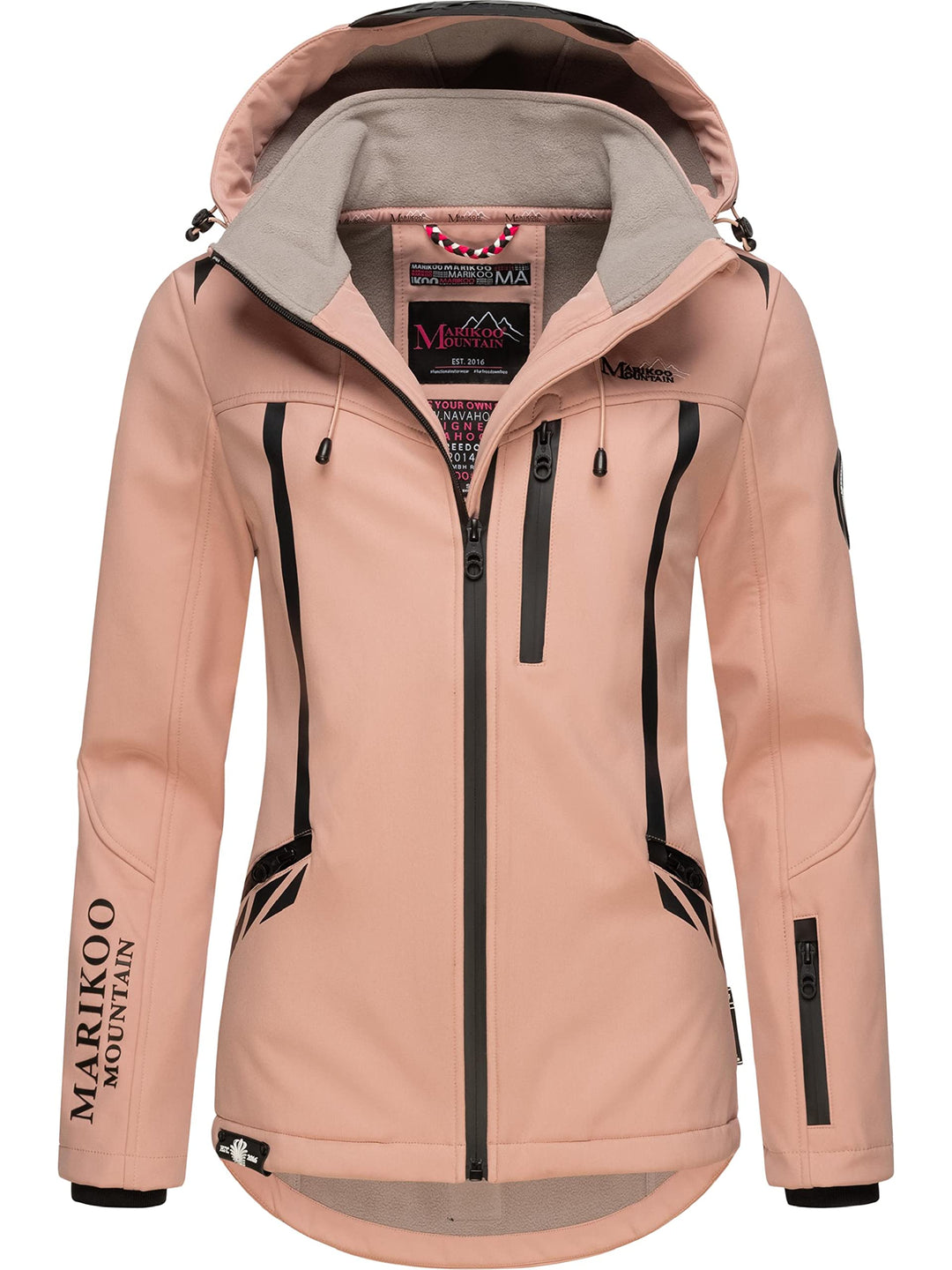 MARIKOO Damen Softshelljacke wasserdichte Funktionsjacke mit Abnehmbarer Kapuze Mount-Cho-Oyu, XS Ro