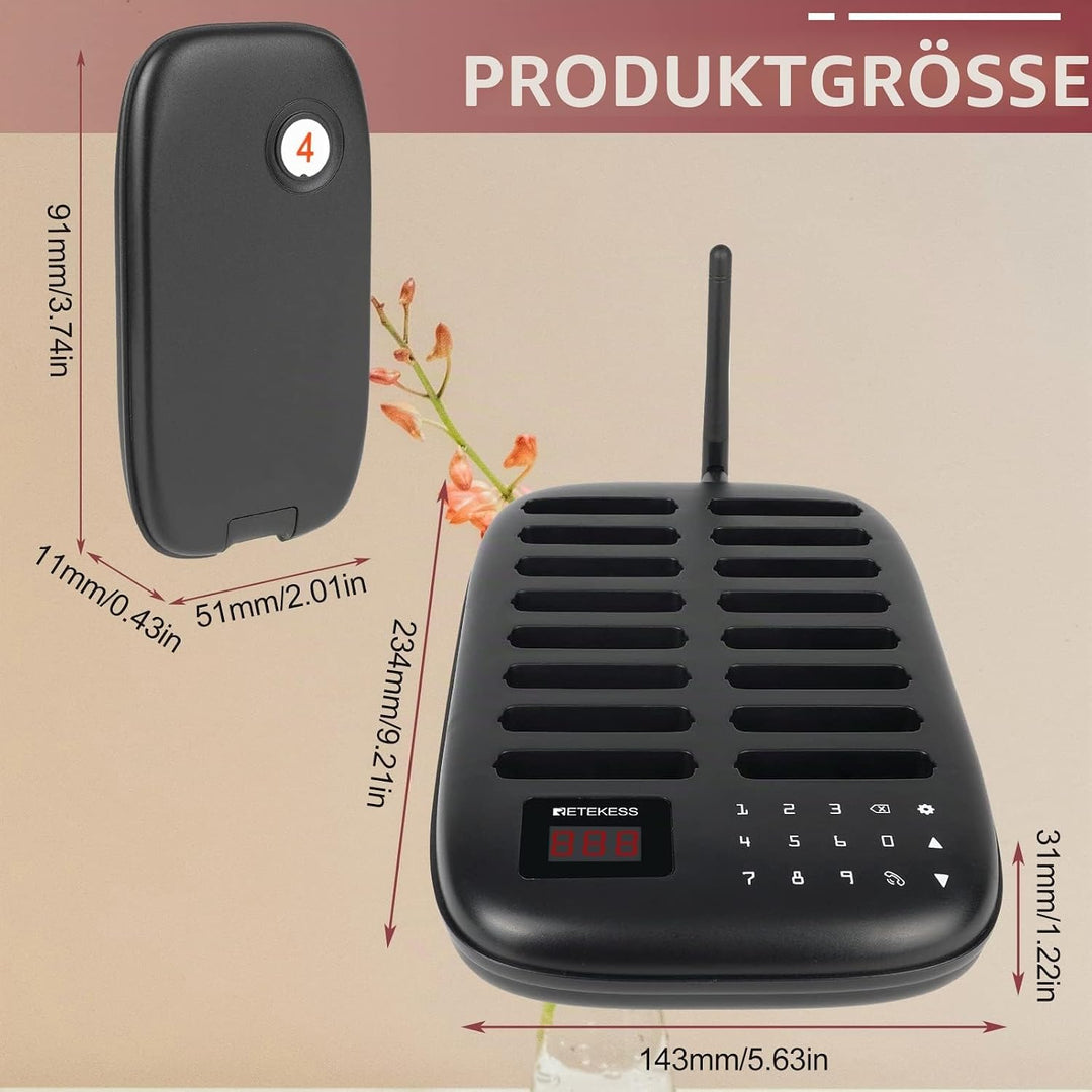 Retekess TD175 Pager Rufsystem, Restaurant Pager System, Draussen 1000M, 7 Anrufmodi, Anrufverlauf A