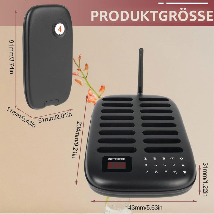 Retekess TD175 Pager Rufsystem, Restaurant Pager System, Draussen 1000M, 7 Anrufmodi, Anrufverlauf A