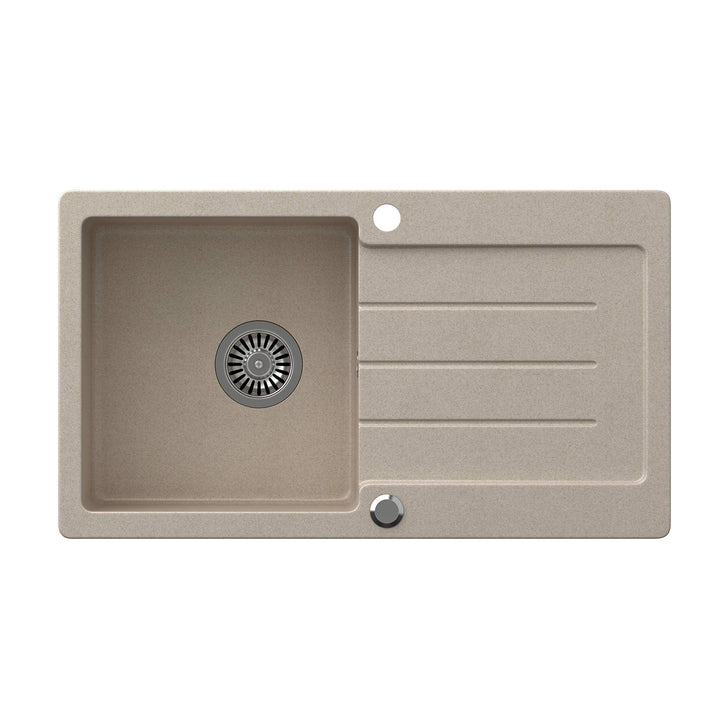 VBChome Spüle Beige 77 x 44 cm Granit Einzelbecken Einbauspüle Küchenspüle gesprenkelt reversibel Ve