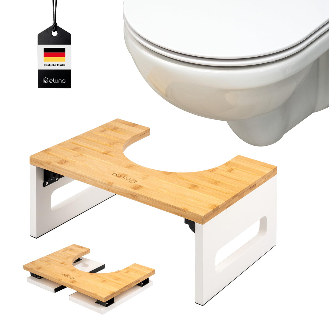 eluno Toilettenhocker, Fussbank aus Bambus mit Anti-Rutsch-Pads, platzsparend zusammenklappbar, Stab
