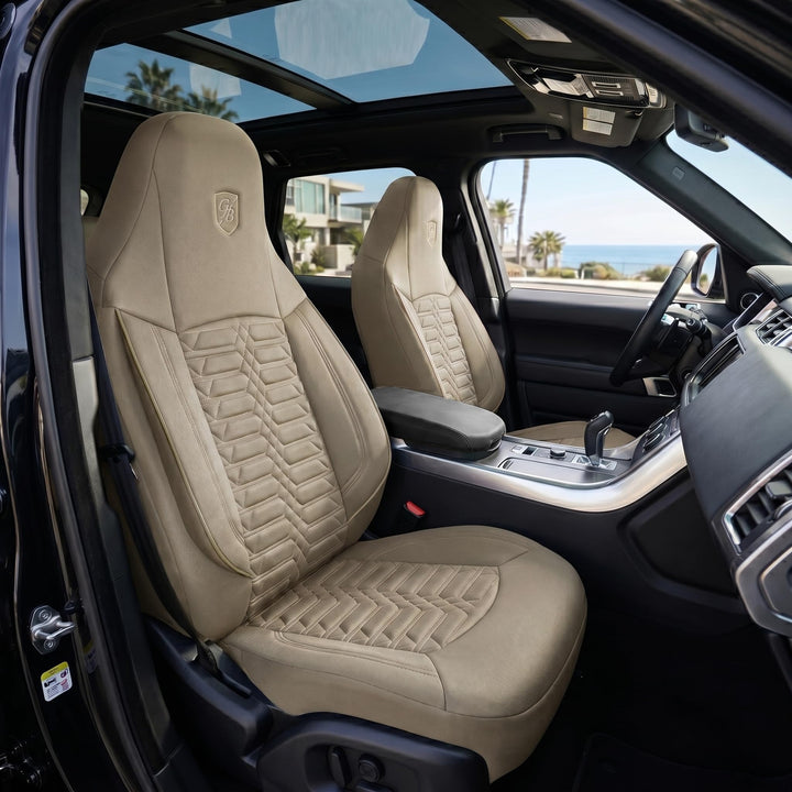 Autositzbezüge Universal für PKW &amp; SUV – Premium Vordersitze Auto Sitzbezug aus Lacoste-Stoff, Beige