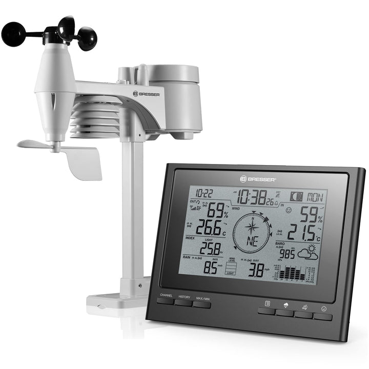 Bresser Wetterstation Funk mit Aussensensor 7-in-1 Wetter-Center ClimateScout mit Profi-Aussensensor