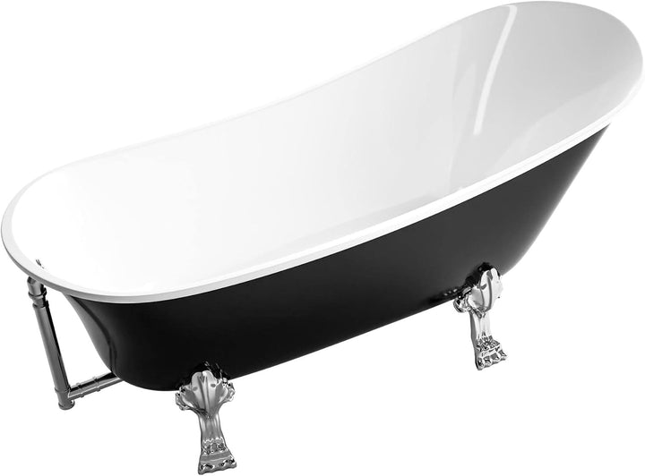 Freistehende Badewanne PARIS Acryl - 176 x 71 cm - Schwarz glänzend - Metallfüsse &amp; Standarmatur wäh