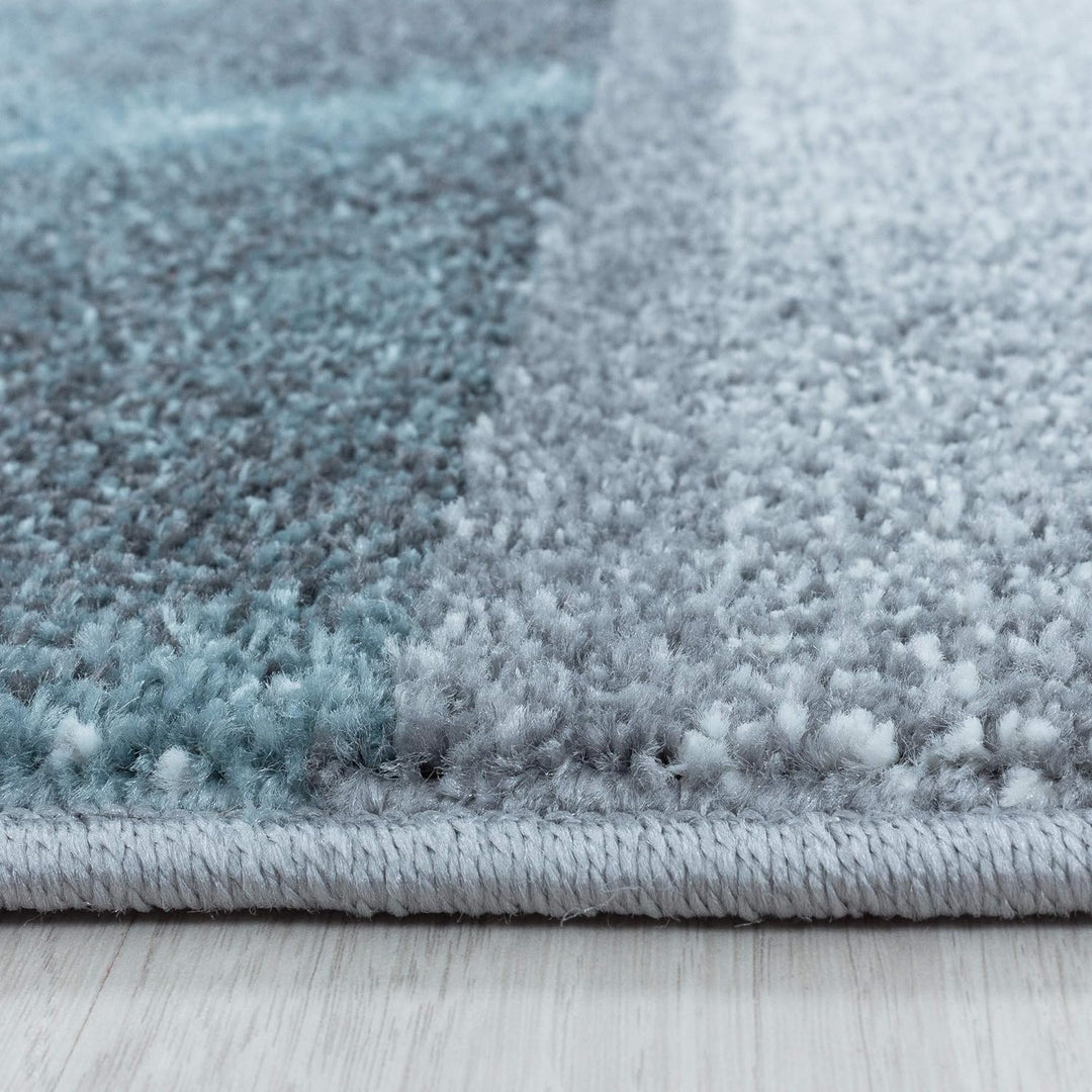 Carpetsale24 Modern Designer Teppich, Kurzflor Karo Design - Marmor Optik, Rechteckig, Blau Grau Wei