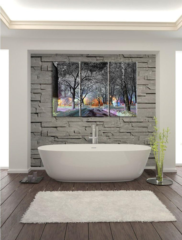 Pixxprint Baumallee im Winter Schwarz/Weiss 3-Teiler Leinwandbild 120x80 Bild auf Leinwand