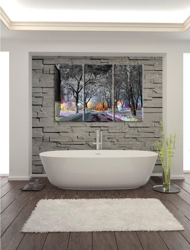 Pixxprint Baumallee im Winter Schwarz/Weiss 3-Teiler Leinwandbild 120x80 Bild auf Leinwand
