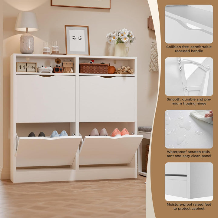 ELUCHANG Schuhschrank schmal mit 4 Klappen Platzsparender, Schuhkipper Schuhkommode, Geschlossen Sch