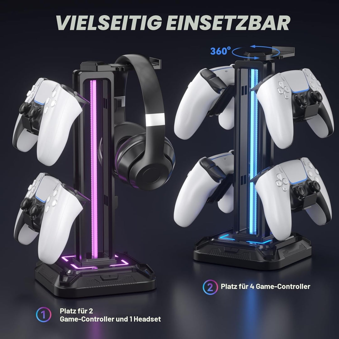 KDD Gaming Kopfhörer Ständer Led mit 9 Lichtmodi - Drehbarer Headset Halterung Tisch mit Abnehmbarer