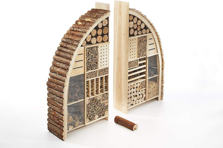 Kobolo Insektenhotel Insektenhaus Luxury XXL 101x23x109 cm in Bogenform - Zweigeteilt, Braun