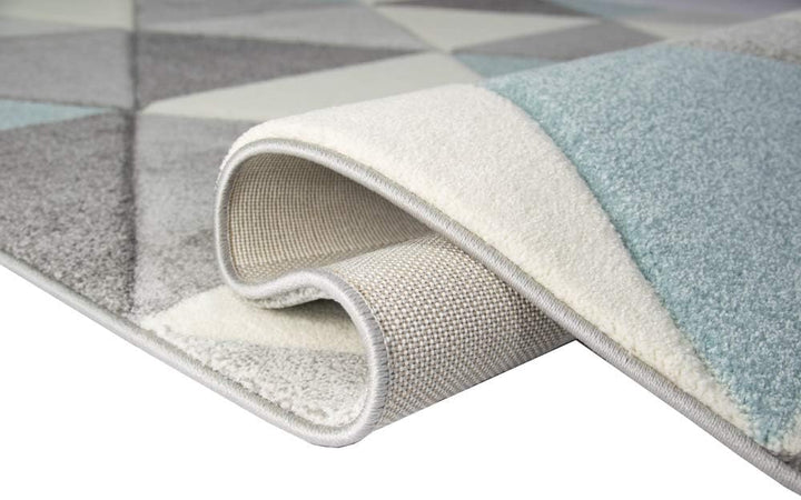 CARPETIA Teppich Wohnzimmerteppich Dreieck blau grau Creme Grösse 80x150 cm