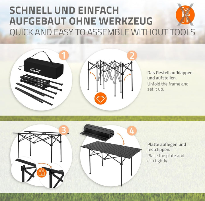 Hauki Campingmöbel Set 3tlg., Campingtisch faltbar Schwarz mit 2 Campingstühlen Blau, Camping-Set fü