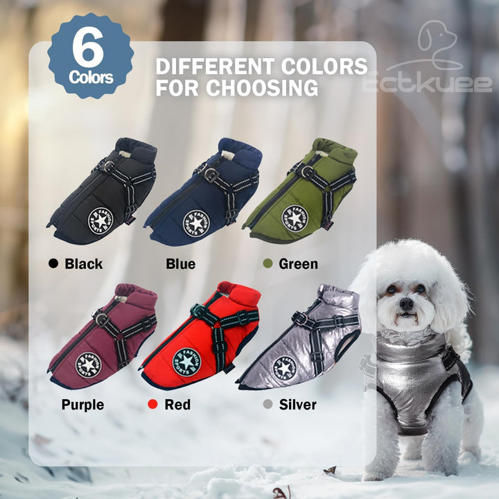 Ectkuee Hundejacke Winterweste Mit Geschirr, Wasserdichter Hundemantel für Kleine Hunde, Maschinen W