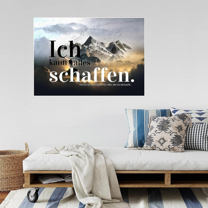 wandmotiv24 Poster als Wanddeko, Grösse Din A1, Ich kann Alles schaffen, Berge, Moderne Wanddeko, Wa