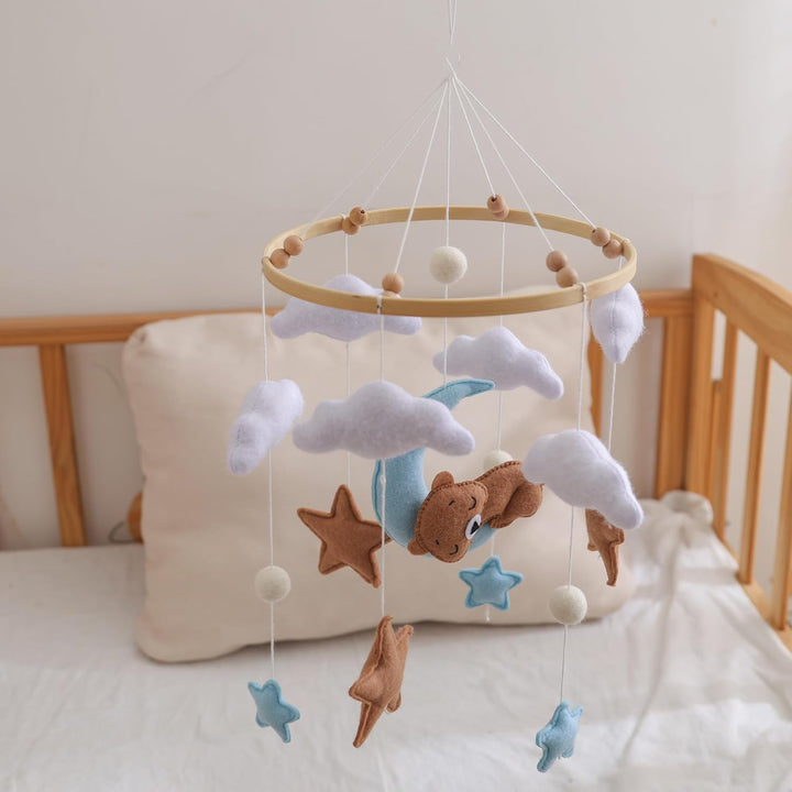 Baby Mobile Babybett Schlafbär, handgemachtes Babymobile mit Bär, Mond und Wolken, Mobile für Babybe